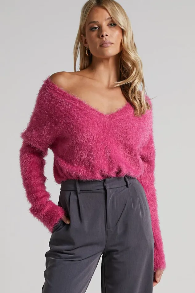 Ishani Sweater 8211 Oversized V Neck Sweater In Pink Women Showpo Sweaters and Cardigans