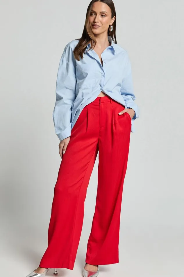 Jacie Pants 8211 High Waisted Relaxed Textured Pants In Red Women Showpo Pants