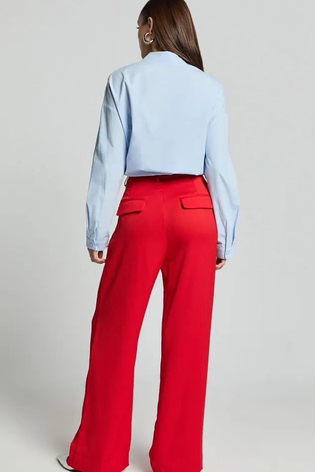 Jacie Pants 8211 High Waisted Relaxed Textured Pants In Red Women Showpo Pants