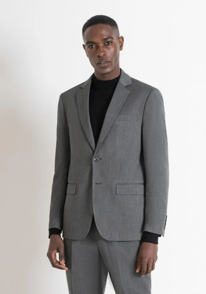 Jackets And Gilet Men Antony Morato Cora Regular Fit Viscose Blend Jacket With Micro Pattern Dark Gray Melange Jackets And Gilet Men Antony Morato Cora Regular Fit Viscose Blend Jacket With Micro Pattern Dark Gray Melange