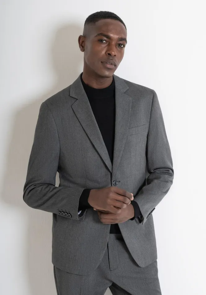 Jackets And Gilet Men Antony Morato Cora Regular Fit Viscose Blend Jacket With Micro Pattern Dark Gray Melange