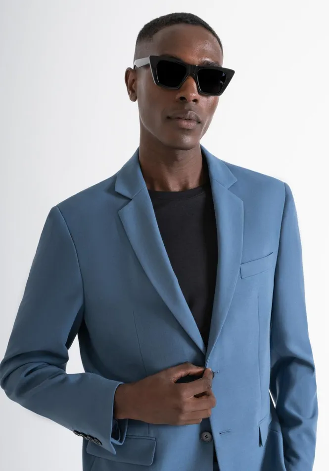 Jackets And Gilet Men Antony Morato Regular Fit 034Cora034 Jacket In Blue Viscose And Wool Blend Fabric Worker Avio
