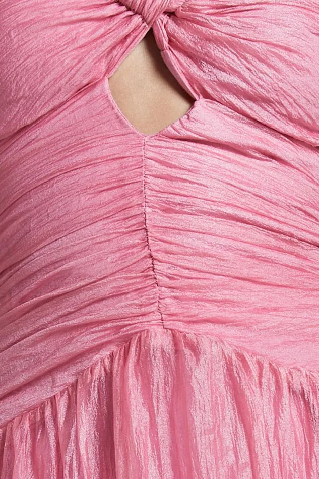 Janeilla Midi Dress 8211 One Shoulder Cut Out Front Ruched Fit And Flare Dress In Pink Women Showpo Dresses
