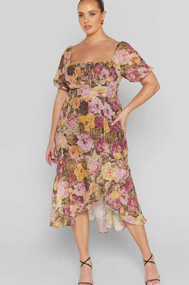 Jasalina Midi Dress 8211 Puff Sleeve Dress In Classic Floral Women Showpo Curve Clothes