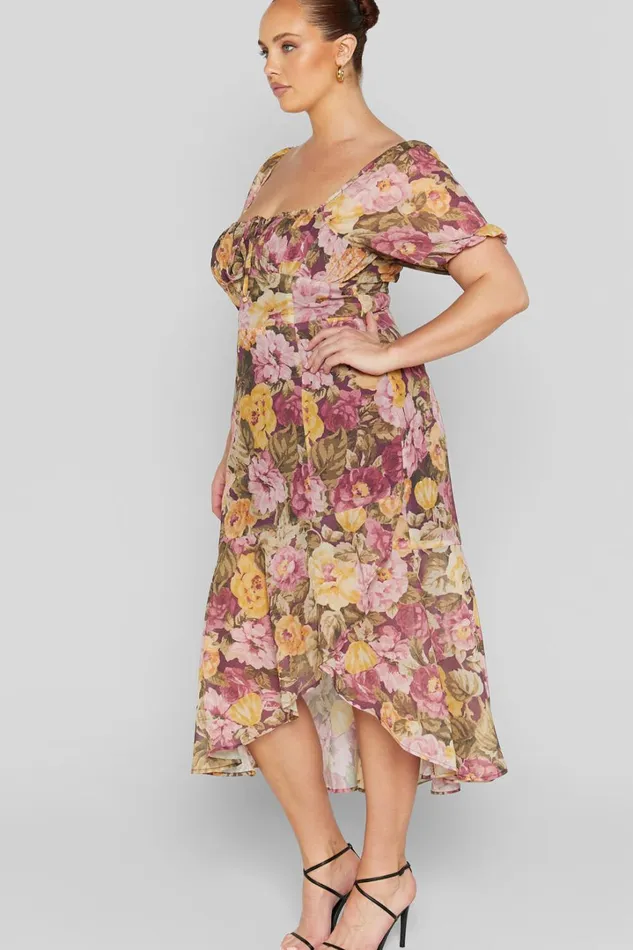 Jasalina Midi Dress 8211 Puff Sleeve Dress In Classic Floral Women Showpo Curve Clothes
