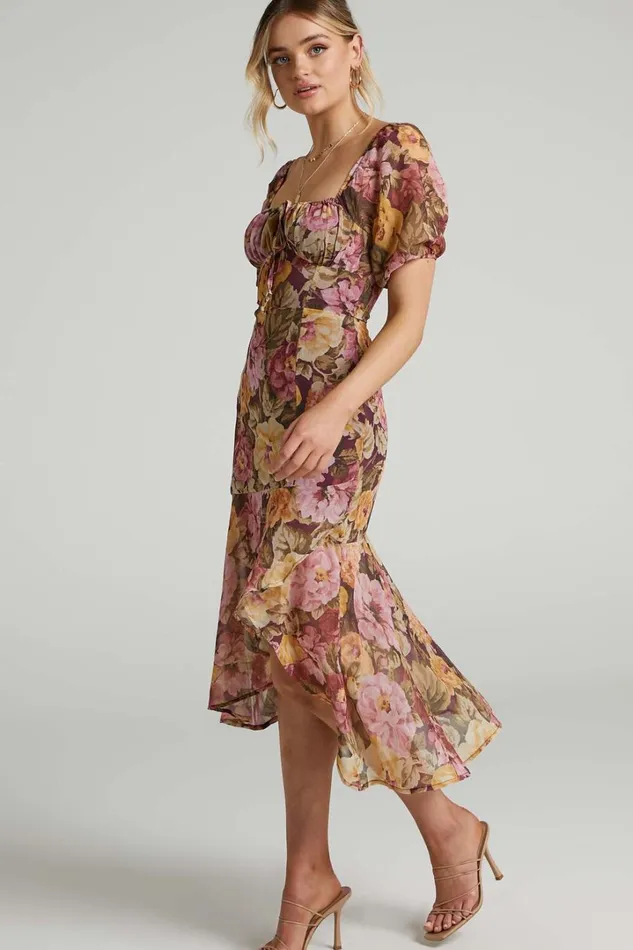 Jasalina Midi Dress 8211 Puff Sleeve Dress In Classic Floral Women Showpo Curve Clothes