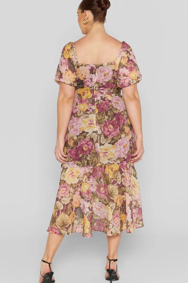 Jasalina Midi Dress 8211 Puff Sleeve Dress In Classic Floral Women Showpo Curve Clothes