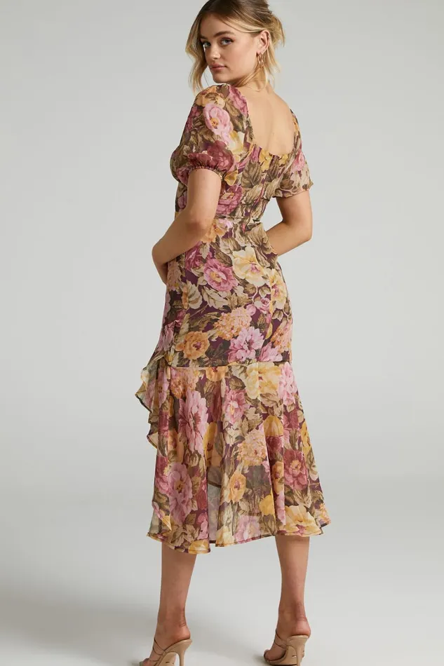 Jasalina Midi Dress 8211 Puff Sleeve Dress In Classic Floral Women Showpo Curve Clothes