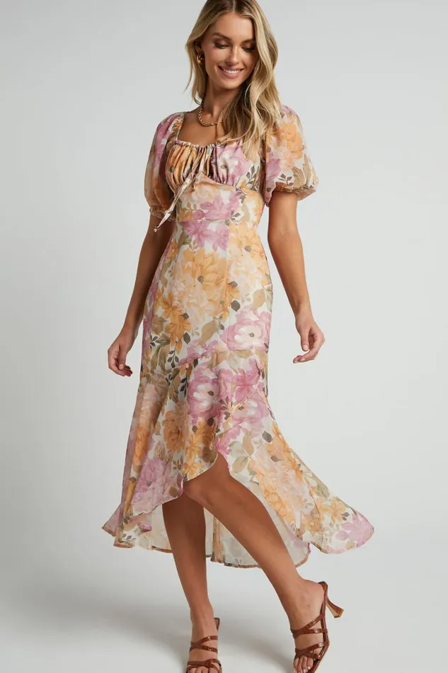 Jasalina Midi Dress 8211 Puff Sleeve Dress In Elegant Rose Women Showpo Modest Clothing