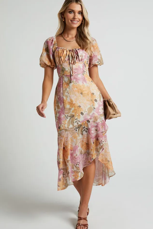Jasalina Midi Dress 8211 Puff Sleeve Dress In Elegant Rose Women Showpo Modest Clothing
