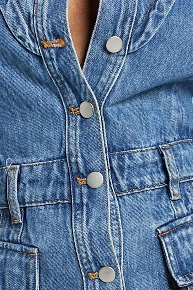Jasse Mini Dress 8211 Button Through Denim Dress In Mid Blue Wash Women Showpo Denim
