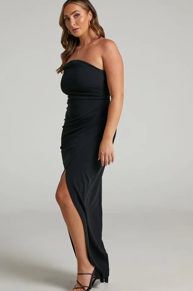 Jayra Midi Dress 8211 Strapless Wrap Front Dress In Black Women Showpo Dresses