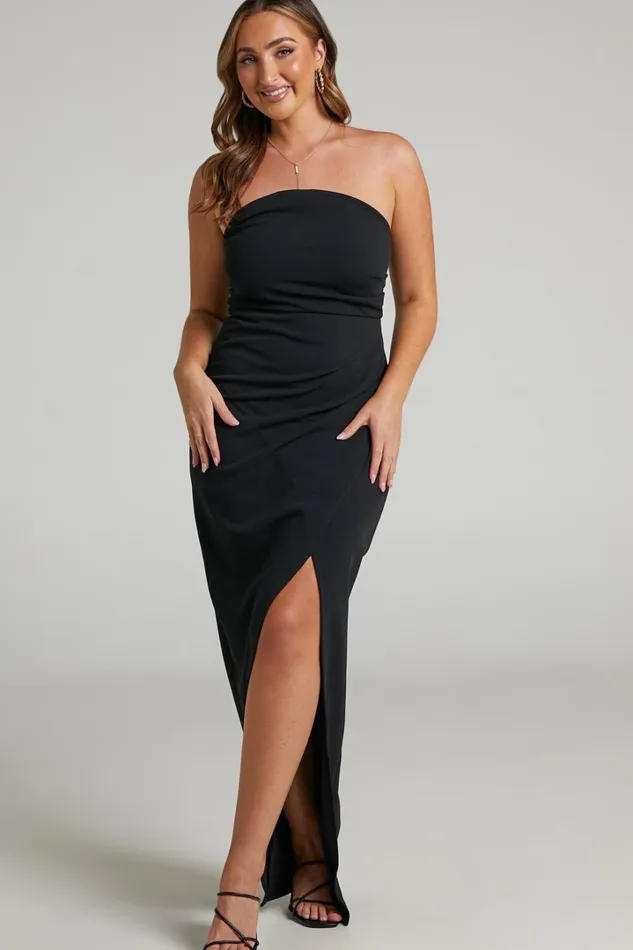 Jayra Midi Dress 8211 Strapless Wrap Front Dress In Black Women Showpo Dresses