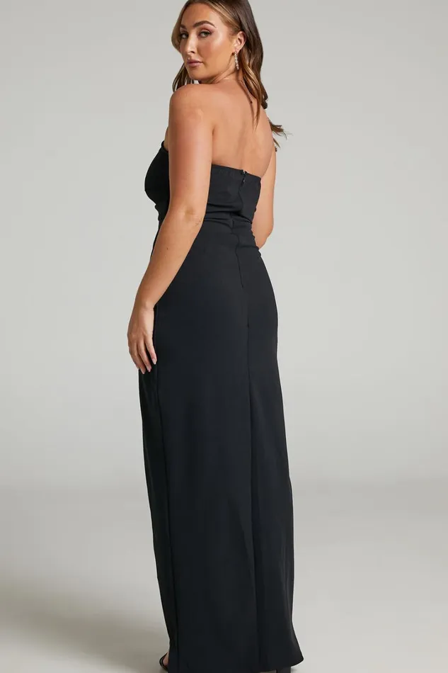 Jayra Midi Dress 8211 Strapless Wrap Front Dress In Black Women Showpo Dresses