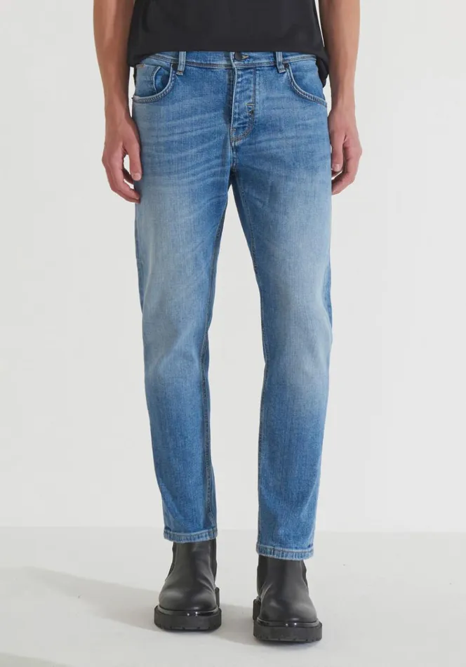 Jeans Men Antony Morato Argon Slim Fit Ankle Length Jeans In Blue Denim Light Blue