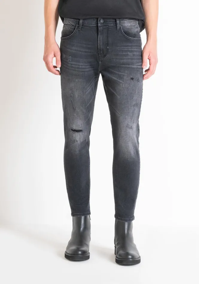 Jeans Men Antony Morato Skinny Cropped Fit 034Karl034 Jeans In Black Denim With Rips Black