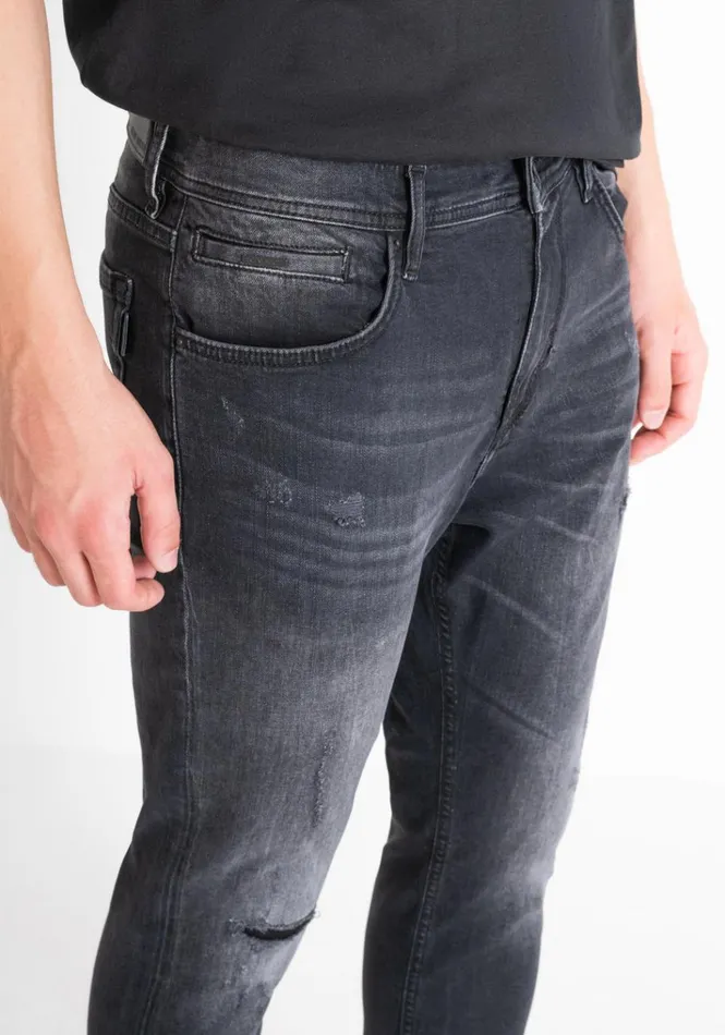 Jeans Men Antony Morato Skinny Cropped Fit 034Karl034 Jeans In Black Denim With Rips Black