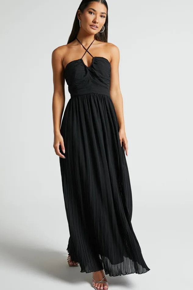 Jennie Midi Dress 8211 Gathered Bodice Halter Dress In Black Women Showpo Dresses