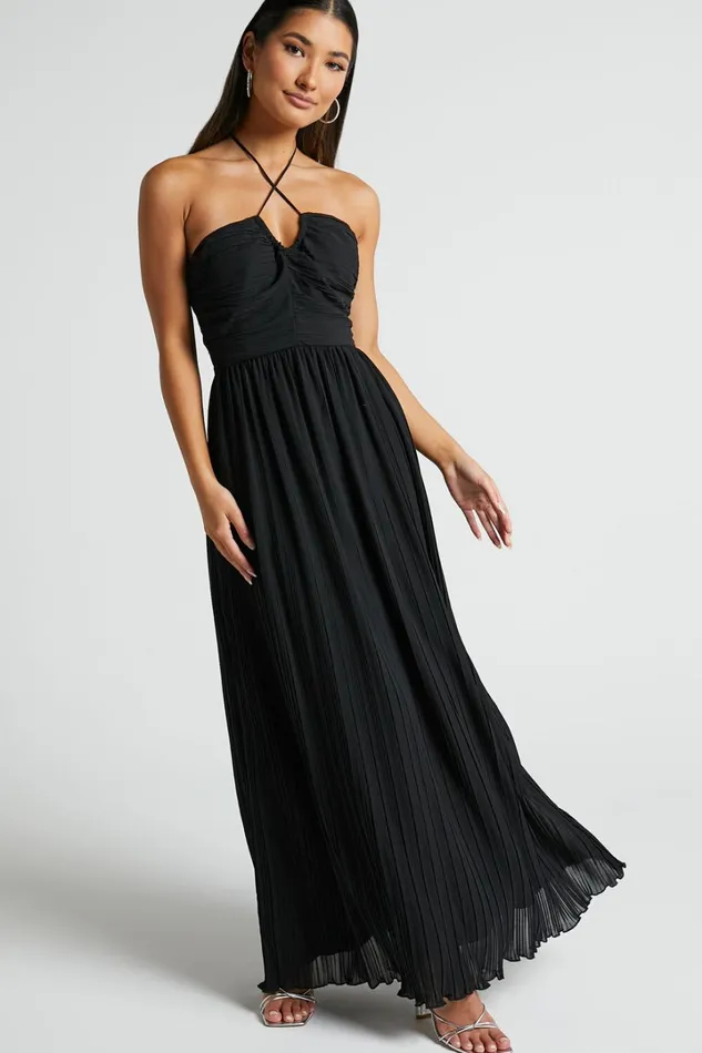 Jennie Midi Dress 8211 Gathered Bodice Halter Dress In Black Women Showpo Dresses