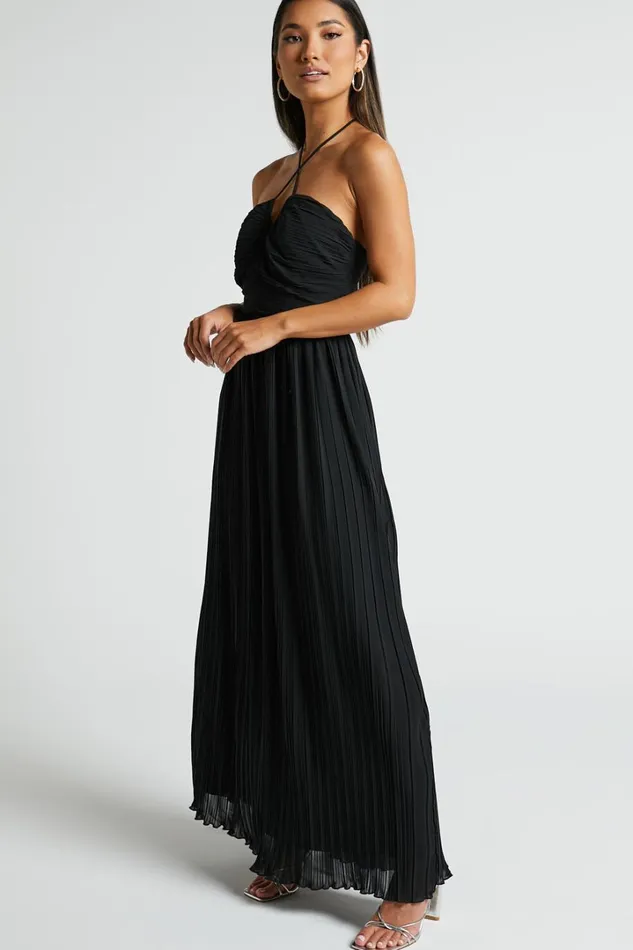 Jennie Midi Dress 8211 Gathered Bodice Halter Dress In Black Women Showpo Dresses