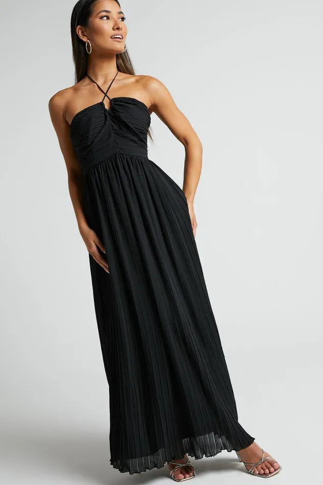 Jennie Midi Dress 8211 Gathered Bodice Halter Dress In Black Women Showpo Dresses
