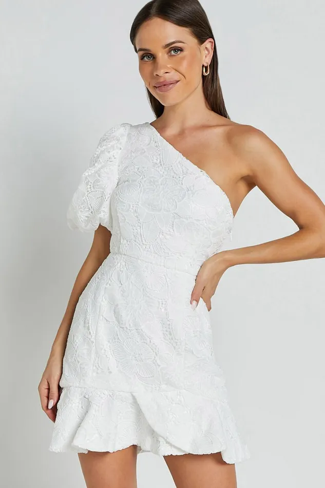 Jenny Mini Dress 8211 One Shoulder Side Cut Out Lace Dress In White Women Showpo Dresses Jenny Mini Dress 8211 One Shoulder Side Cut Out Lace Dress In White Women Showpo Dresses
