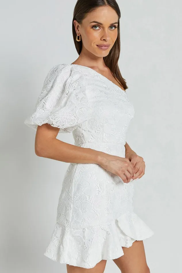 Jenny Mini Dress 8211 One Shoulder Side Cut Out Lace Dress In White Women Showpo Dresses