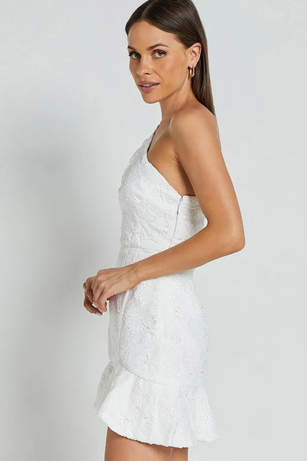 Jenny Mini Dress 8211 One Shoulder Side Cut Out Lace Dress In White Women Showpo Dresses