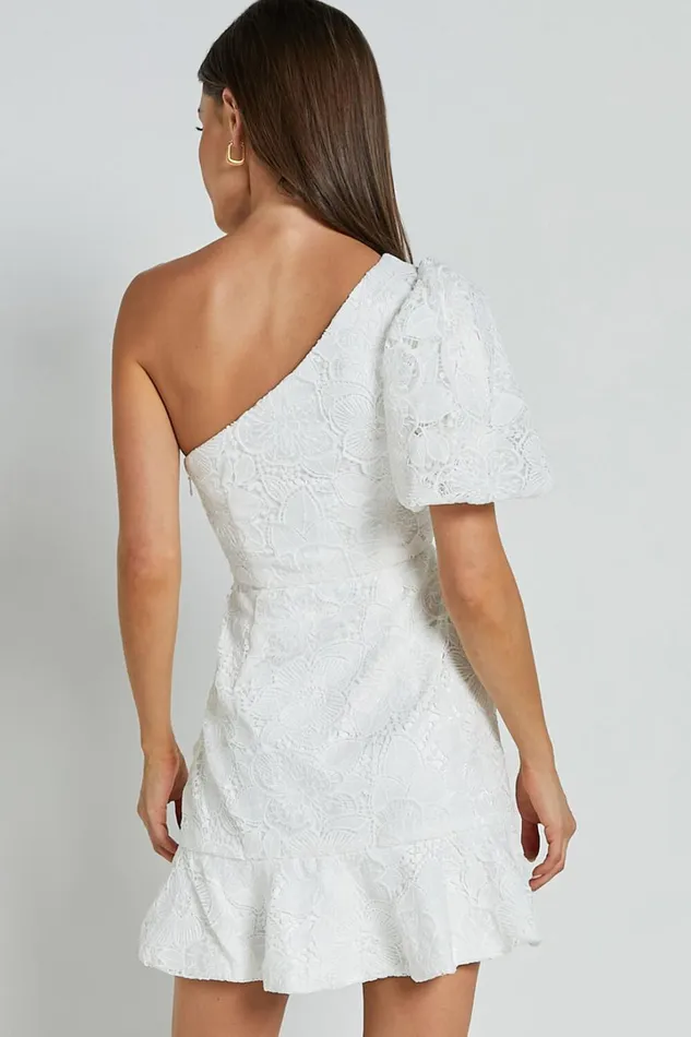 Jenny Mini Dress 8211 One Shoulder Side Cut Out Lace Dress In White Women Showpo Dresses