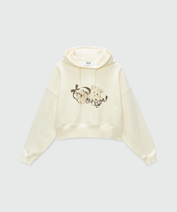 Jersey Sweatshirt With Kittens Print Women MSGM Hoodies And Sweatshirts