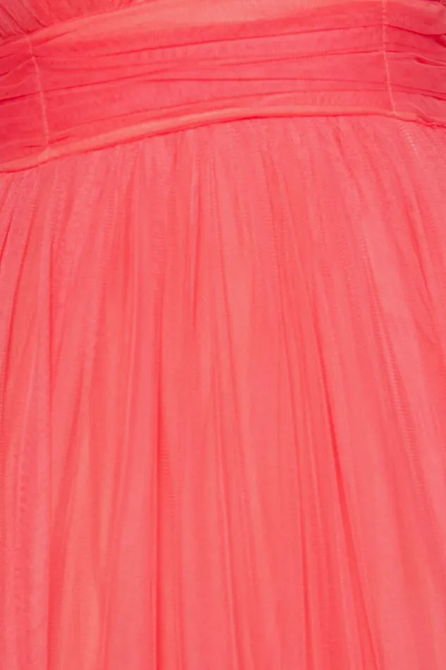 Jiraye Midi Dress 8211 Flutter Sleeve Tuelle Plunge Dress In Coral Women Showpo Curve Clothes