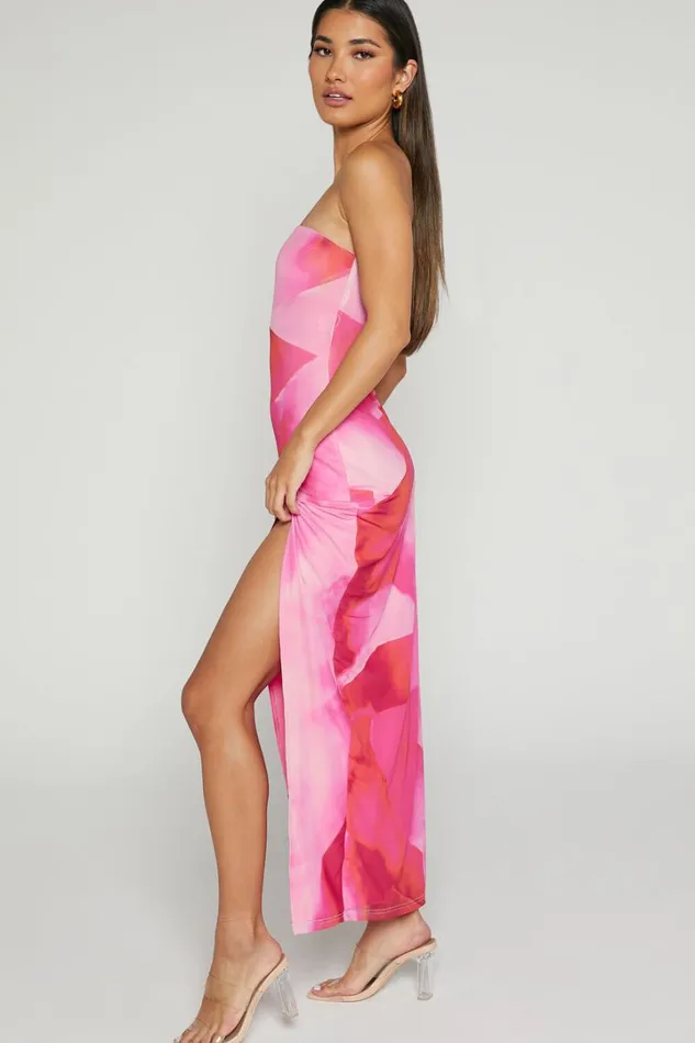 Johanne Midi Dress 8211 Side Slit Bodycon Dress In Pink Blur Print Women Showpo Dresses