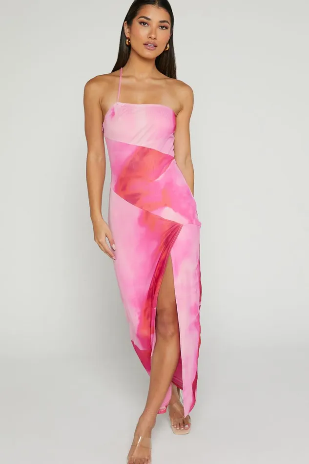 Johanne Midi Dress 8211 Side Slit Bodycon Dress In Pink Blur Print Women Showpo Dresses