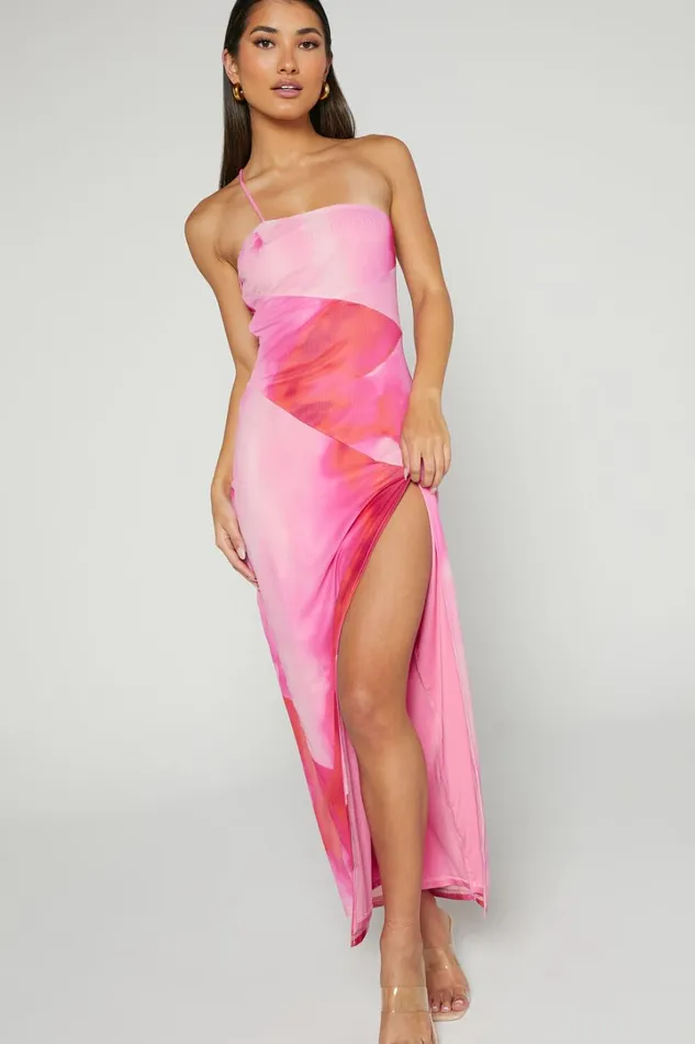 Johanne Midi Dress 8211 Side Slit Bodycon Dress In Pink Blur Print Women Showpo Dresses