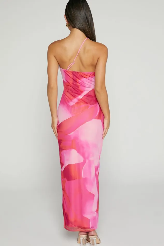 Johanne Midi Dress 8211 Side Slit Bodycon Dress In Pink Blur Print Women Showpo Dresses