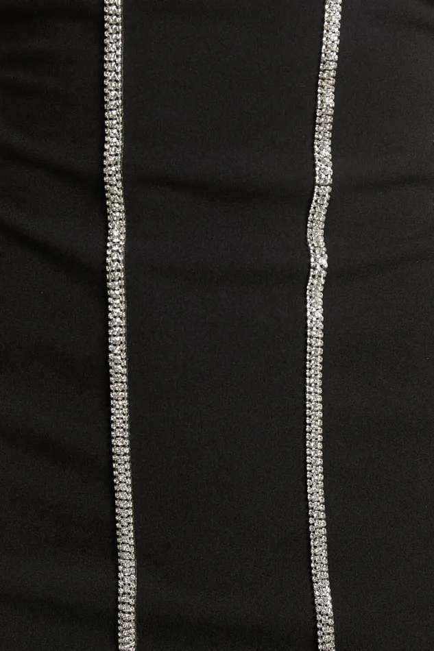 Josana Midi Dress 8211 Diamante Trim Panelled Thigh Split Dress In Black Women Showpo Dresses