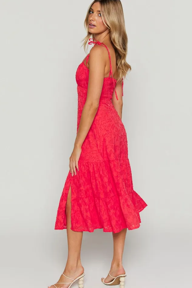 Jovena Midi Dress 8211 Gathered Bodice Tiered Dress In Coral Women Showpo Curve Clothes
