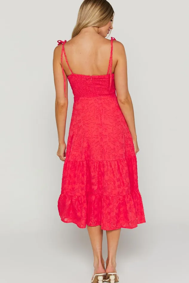 Jovena Midi Dress 8211 Gathered Bodice Tiered Dress In Coral Women Showpo Curve Clothes