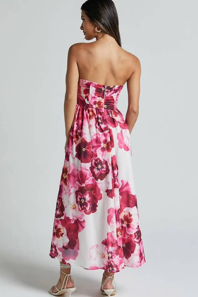 Kaiden Midi Dress 8211 Strapless Fit And Flare In Fiesta Floral Pink Women Showpo Dresses