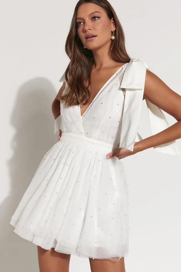 Karalyn Mini Dress 8211 Bow Strap Plunge Pearl Detail Dress In White Women Showpo Curve Clothes Karalyn Mini Dress 8211 Bow Strap Plunge Pearl Detail Dress In White Women Showpo Curve Clothes