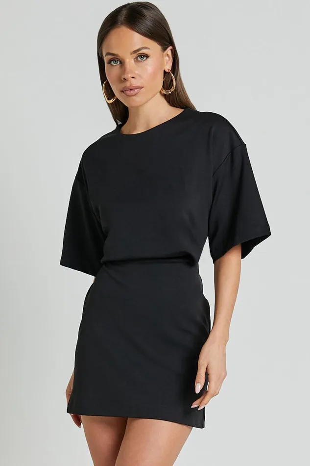 Karyna Mini Dress 8211 Short Sleeve Boxy Tshirt Dress In Black Women Showpo Curve Clothes
