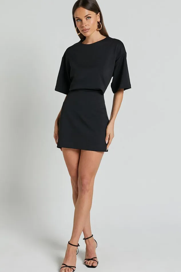 Karyna Mini Dress 8211 Short Sleeve Boxy Tshirt Dress In Black Women Showpo Curve Clothes