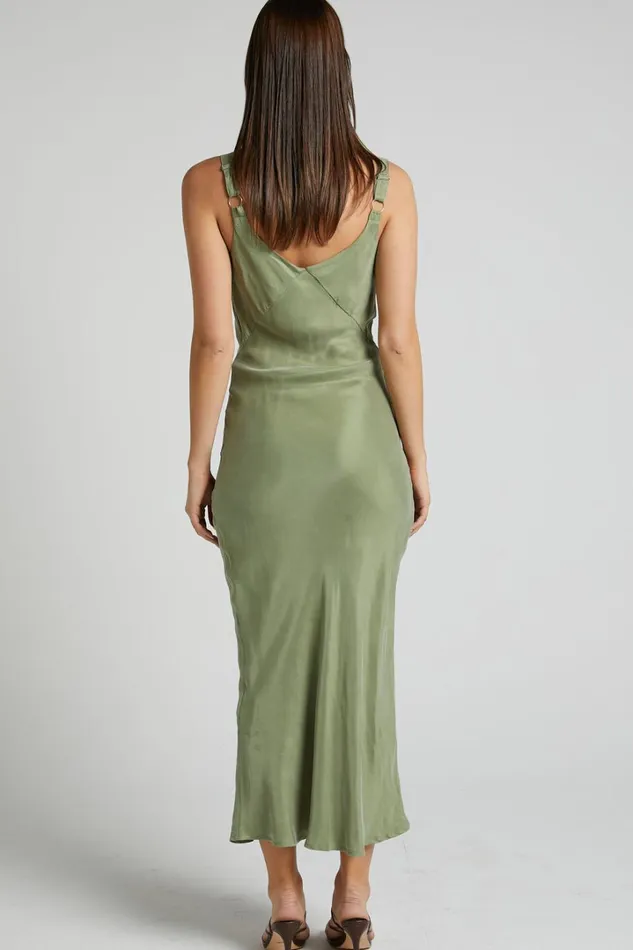 Kaya Midi Dress 8211 Cupro Slip Dress In Moss Women Showpo Dresses