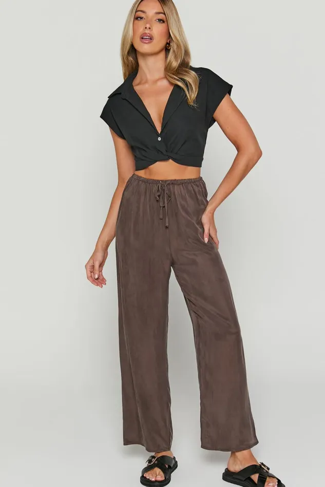 Kaya Pants 8211 Cupro Drawstring Relaxed Pants In Warm Grey Women Showpo Pants