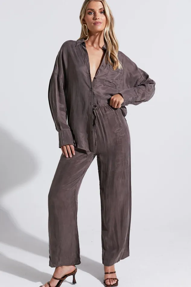 Kaya Pants 8211 Cupro Drawstring Relaxed Pants In Warm Grey Women Showpo Pants