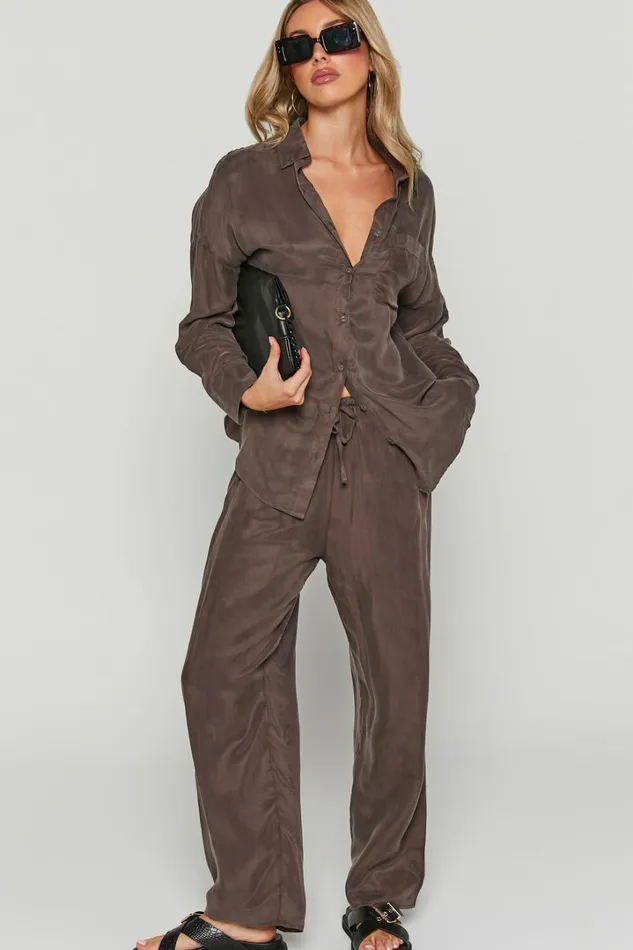 Kaya Pants 8211 Cupro Drawstring Relaxed Pants In Warm Grey Women Showpo Pants