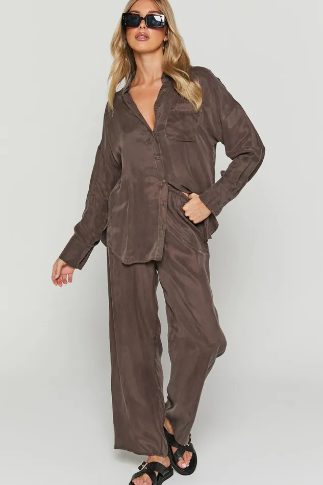 Kaya Pants 8211 Cupro Drawstring Relaxed Pants In Warm Grey Women Showpo Pants