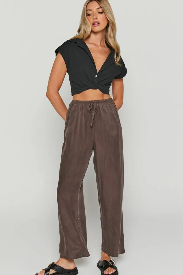 Kaya Pants 8211 Cupro Drawstring Relaxed Pants In Warm Grey Women Showpo Pants