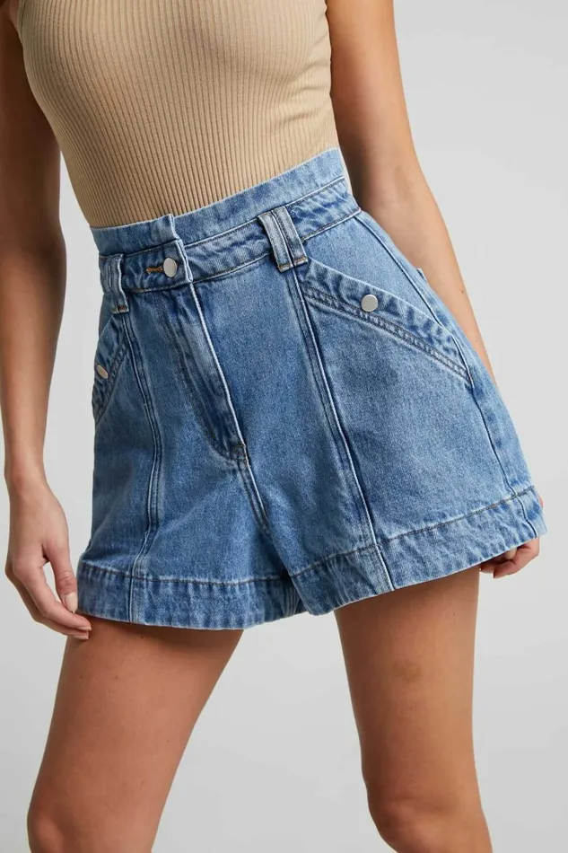 Kayla Denim Shorts 8211 High Waisted A Line Denim Shorts In Mid Blue Wash Women Showpo Denim