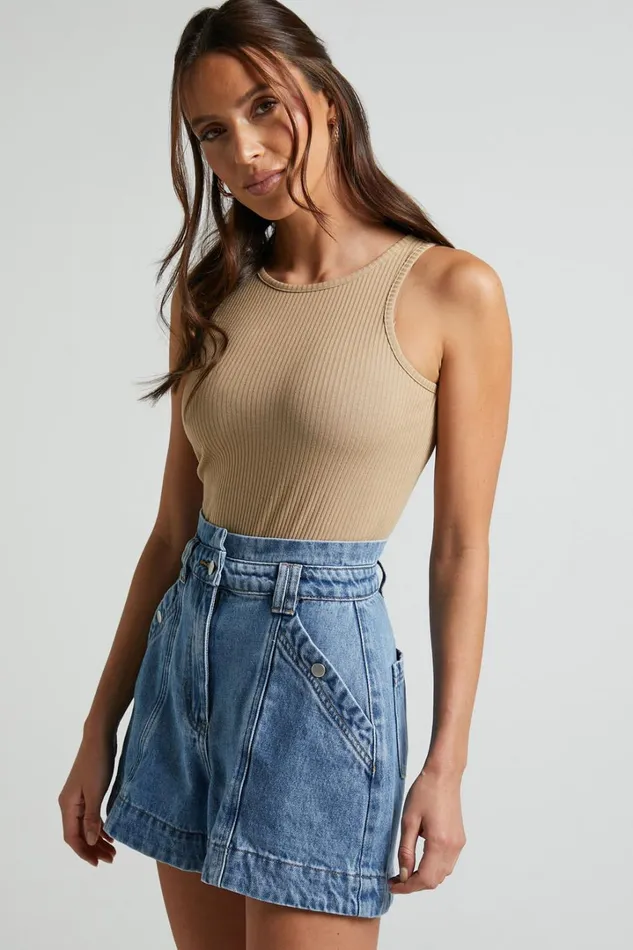 Kayla Denim Shorts 8211 High Waisted A Line Denim Shorts In Mid Blue Wash Women Showpo Denim
